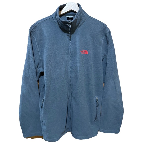 The North Face Men Gray Fleece Jacket Windbreaker Red Logo Size Large EUC - Picture 4 of 4